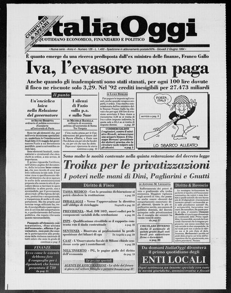 Italia oggi : quotidiano di economia finanza e politica